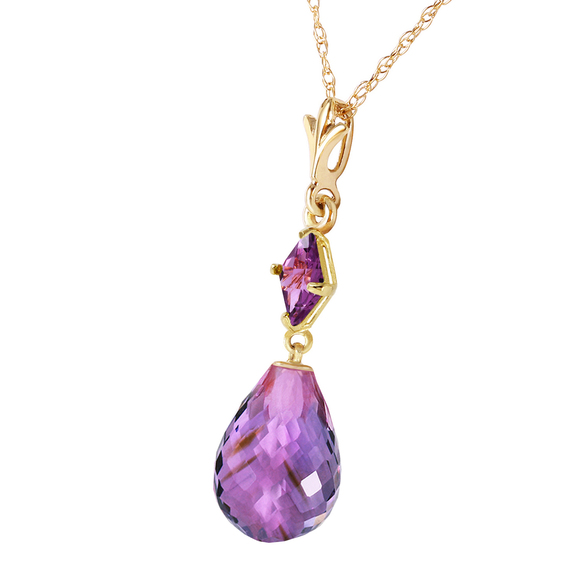 14K. SOLID GOLD NECKLACE WITH NATURAL AMETHYSTS (Yellow Gold)